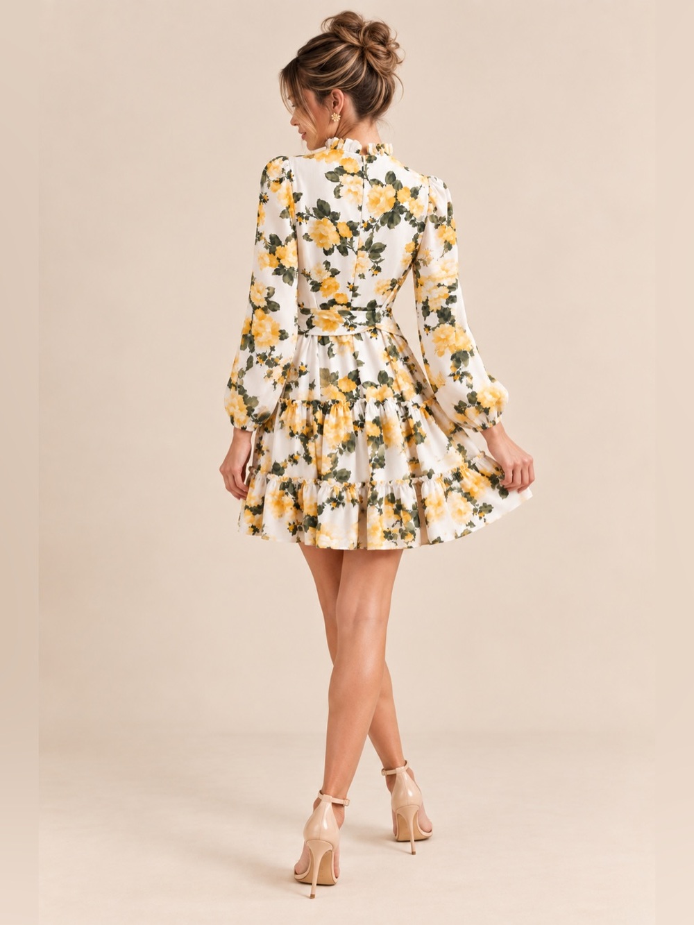 Rachel Parcell Floral Mini Dress High Neck Ruffle Collar Belted Fit & Flare XS - Picture 4 of 9